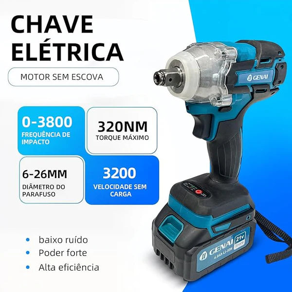 Kit de ferramentas 4 em 1 Furadeira, Chave de fenda/Chave de impacto/Amolador/Martelo 2 baterias de 68 V Caixa