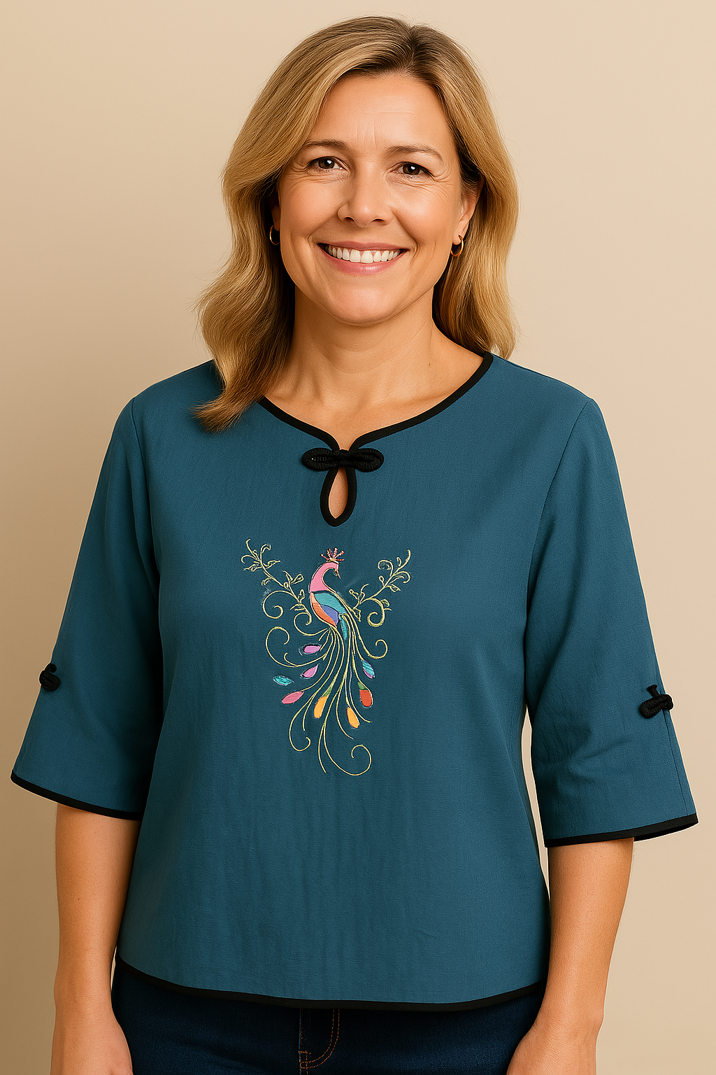 Blusa Solta Pavão Azul Escuro