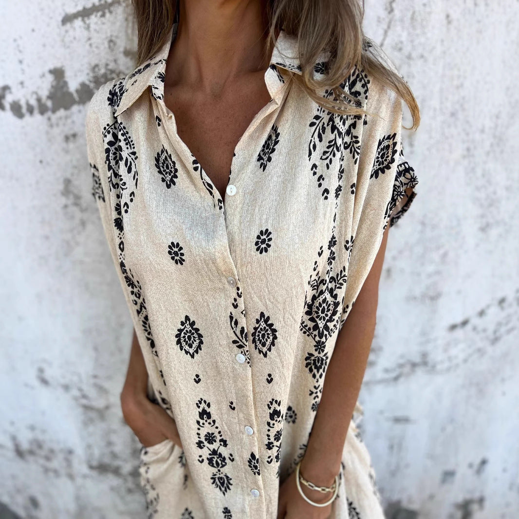 Vestido Solto SummerTrend Algodão Linho Floral