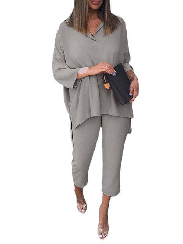 Conjunto Feminino Elegância Moderna – Blusa Oversized e Calça Slim Cropped