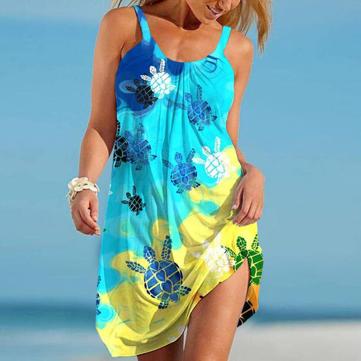 Vestido de Praia Estampado Tartarugas Tropicais