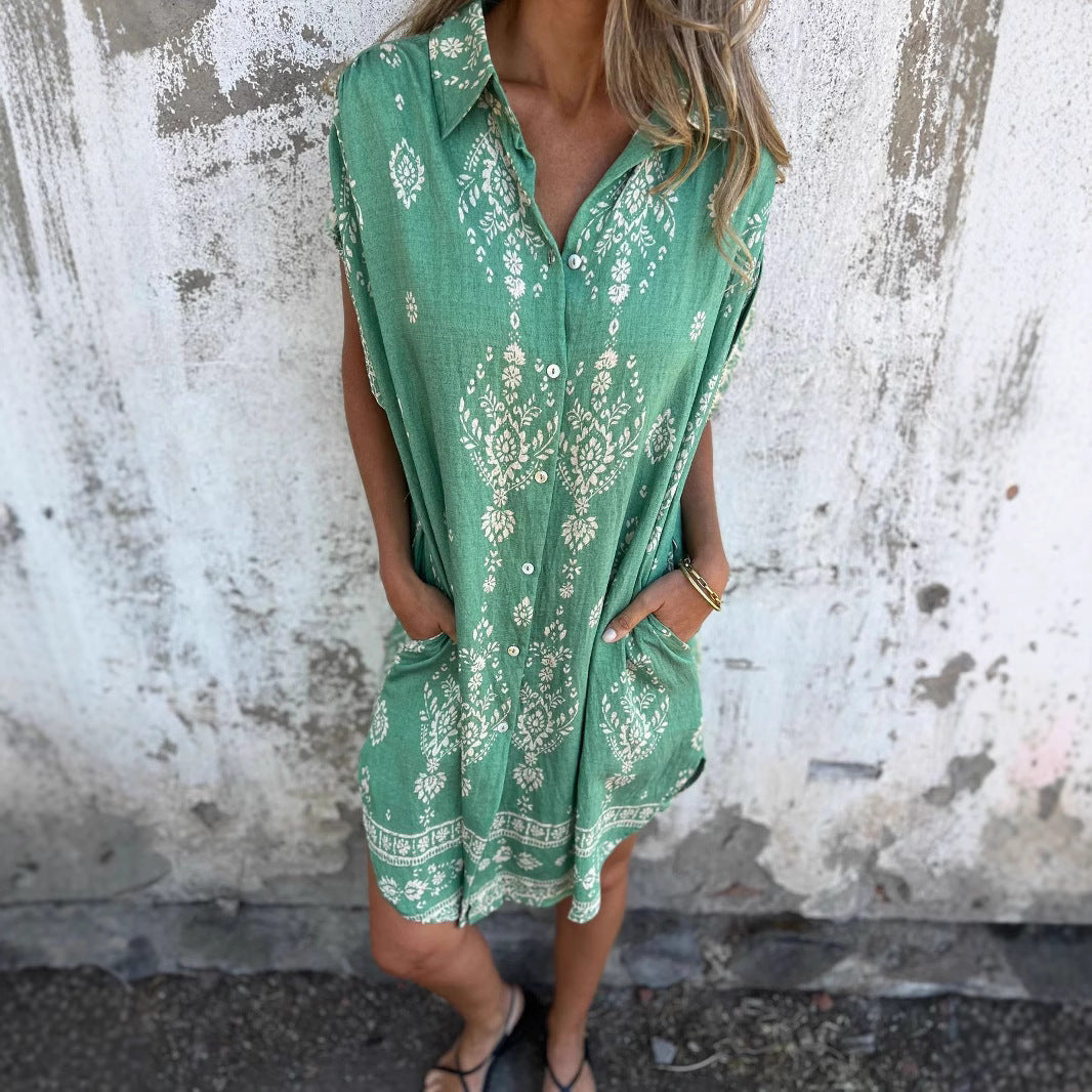 Vestido Solto SummerTrend Algodão Linho Floral