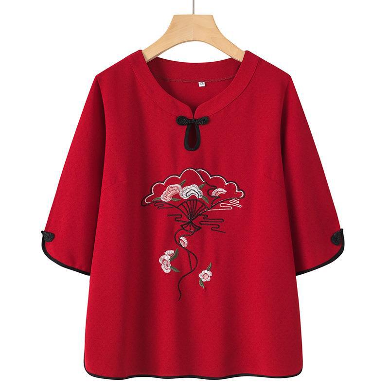 Blusa Solta Bordada Cerejeira Vermelha