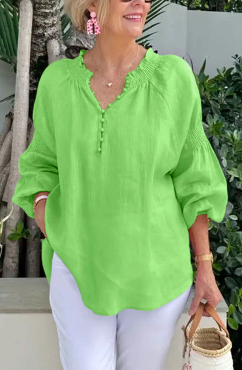 Blusa Feminina de Linho Elegância Leve – Manga Bufante e Caimento Solto