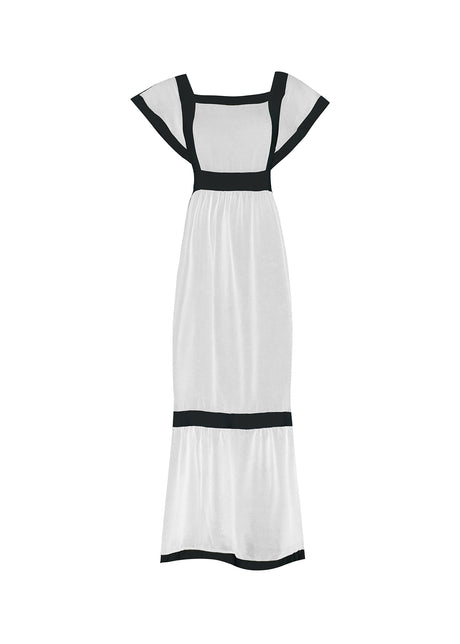 Vestido Serena Longo Branco com Detalhes Pretos