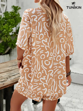 Conjunto Feminino Caramelo Tropical – Camisa e Shorts em Viscolinho