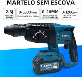 Kit de ferramentas 4 em 1 Furadeira, Chave de fenda/Chave de impacto/Amolador/Martelo 2 baterias de 68 V Caixa