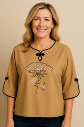 Blusa Solta Bordada Cerejeira Beje