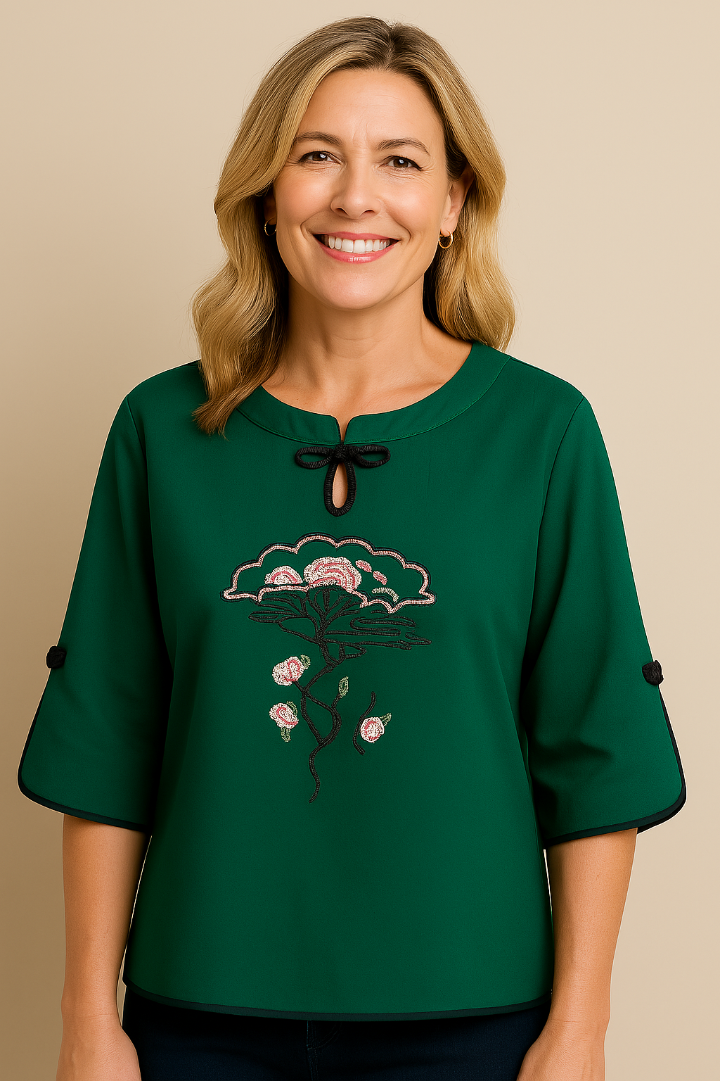 Blusa Solta Bordada Cerejeira Verde