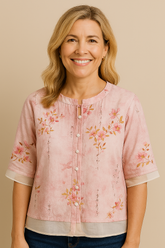 Blusa Linho Floral Vintage Rosa