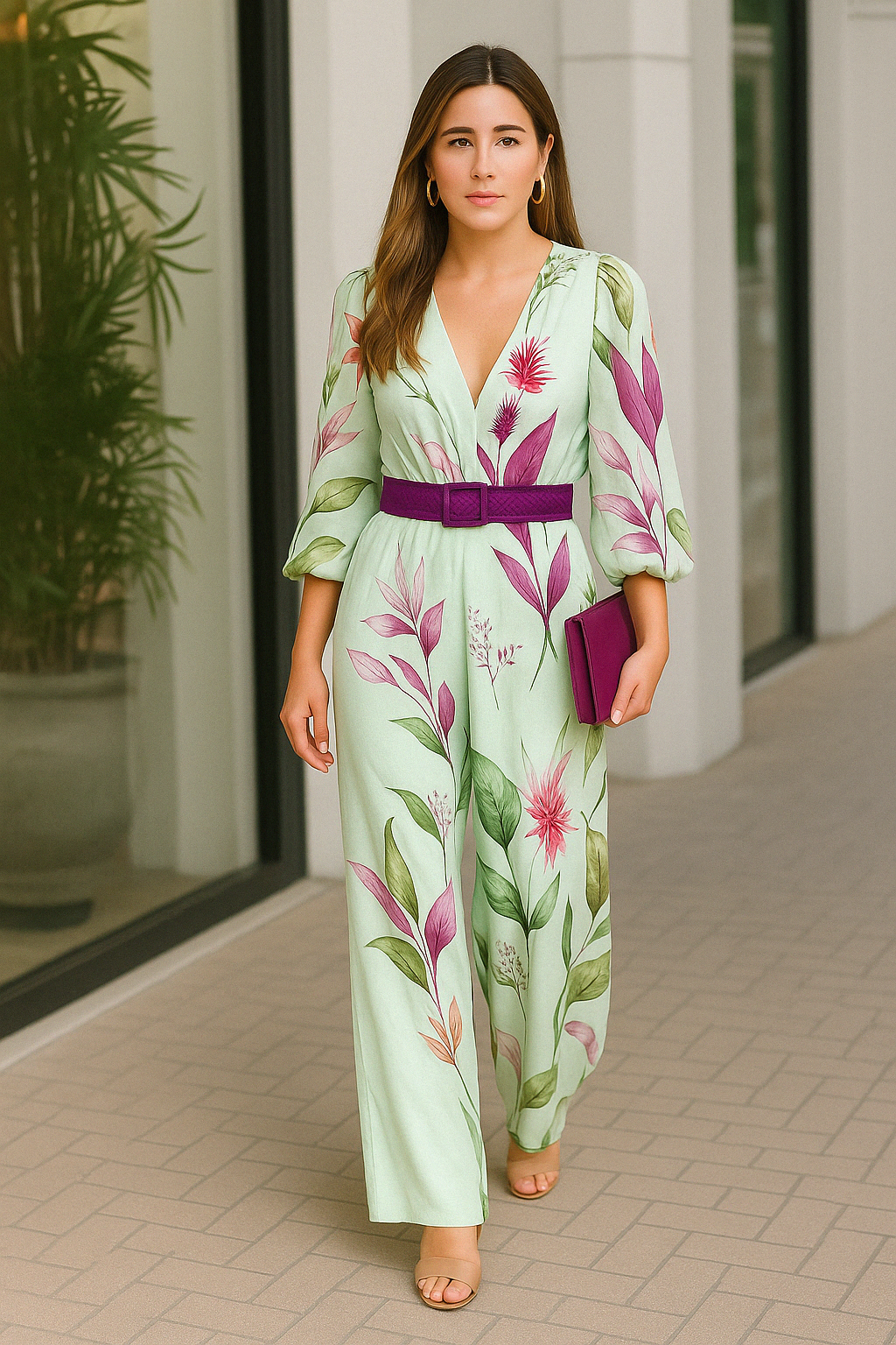 Macacão Jardim de Verão Cintura Marcada