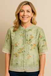 Blusa Linho Floral Vintage Verde