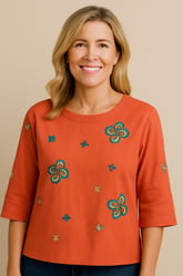 Blusa Solta Bordada Laranja