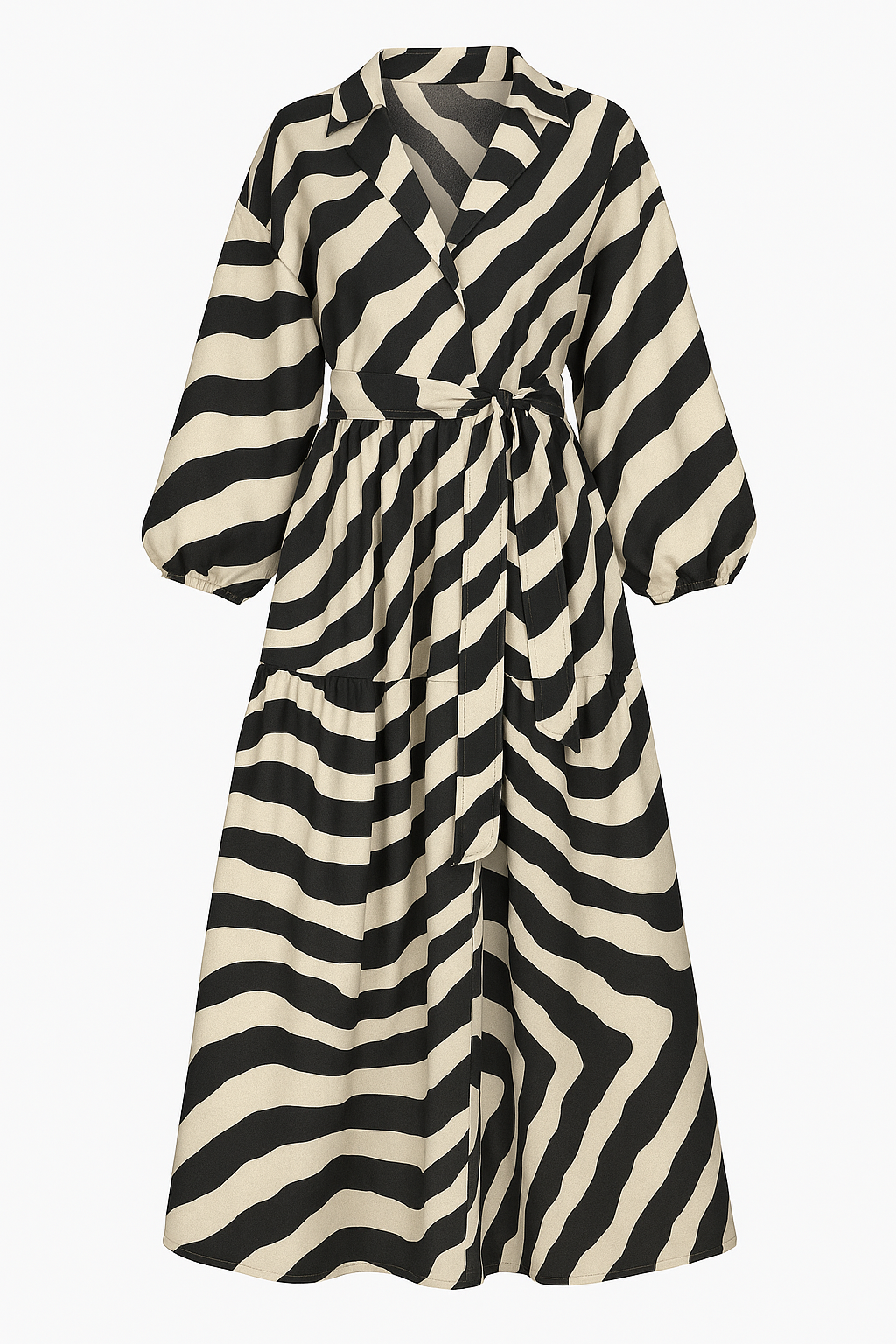 Vestido Maya – Midi Chemise com Estampa Animal Print e Mangas Bufantes