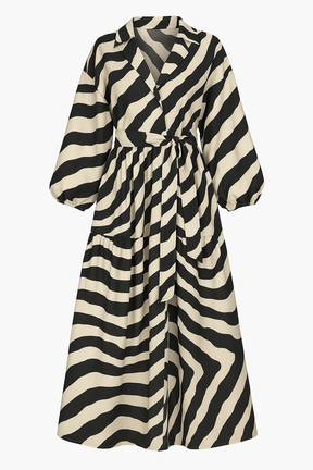 Vestido Maya – Midi Chemise com Estampa Animal Print e Mangas Bufantes