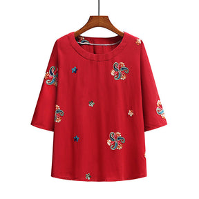 Blusa Solta Bordada Vermelha