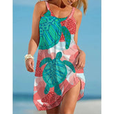 Vestido de Praia Estampado Tartarugas Coral