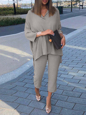 Conjunto Feminino Elegância Moderna – Blusa Oversized e Calça Slim Cropped