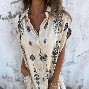 Vestido Solto SummerTrend Algodão Linho Floral