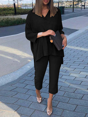 Conjunto Feminino Elegância Moderna – Blusa Oversized e Calça Slim Cropped