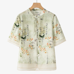 Blusa Linho Floral Vintage Verde