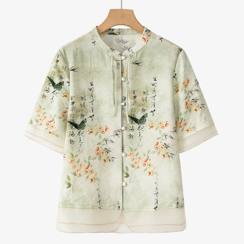 Blusa Linho Floral Vintage Verde