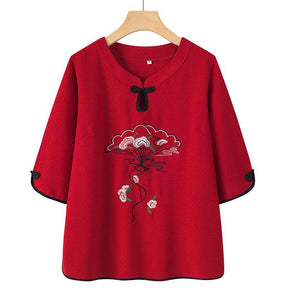 Blusa Solta Bordada Cerejeira Vermelha