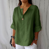 Blusa Feminina Solta VNeck Algodão Linho Verão 2025