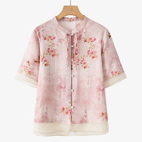 Blusa Linho Floral Vintage Rosa