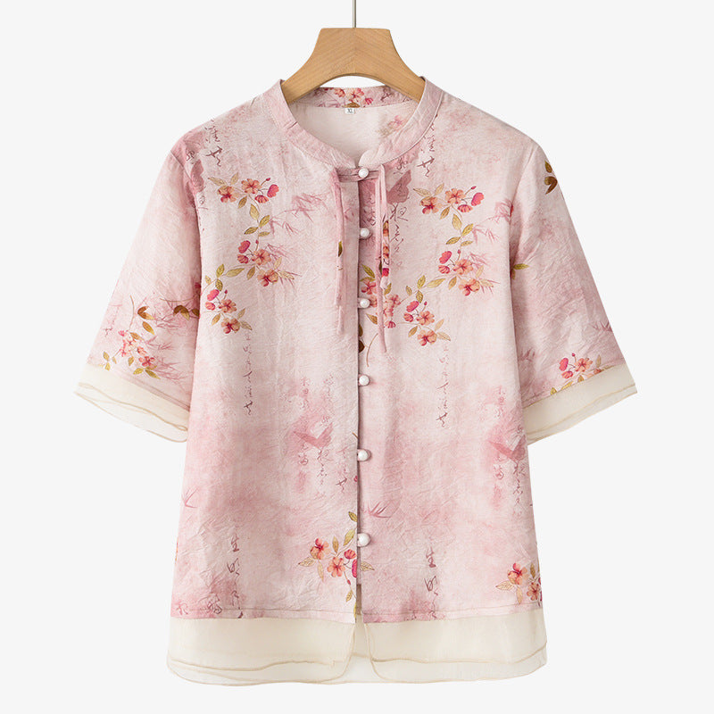Blusa Linho Floral Vintage Rosa