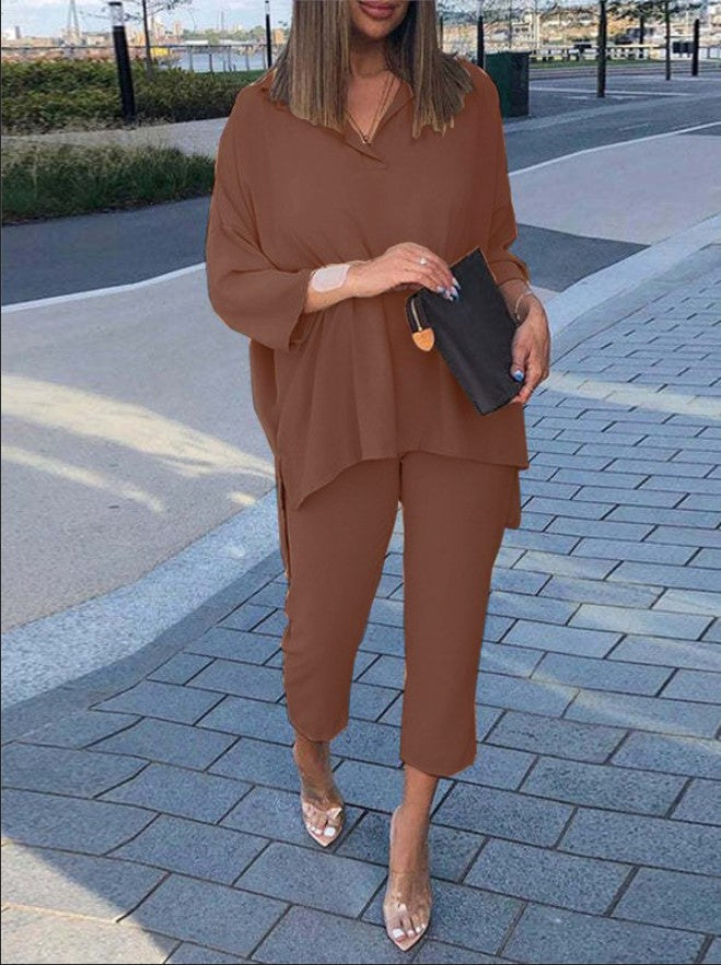 Conjunto Feminino Elegância Moderna – Blusa Oversized e Calça Slim Cropped