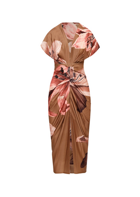 Vestido Estampado "Valentina" com Decote Profundo e Estilo Tropical