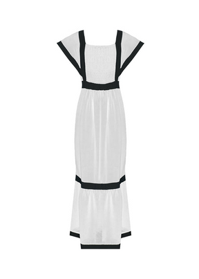 Vestido Serena Longo Branco com Detalhes Pretos