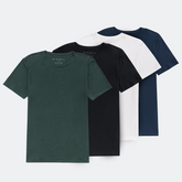 Kit 4 Camisetas Básicas 1 Verde 1 Preto 1 Branca 1 Azul Marinho